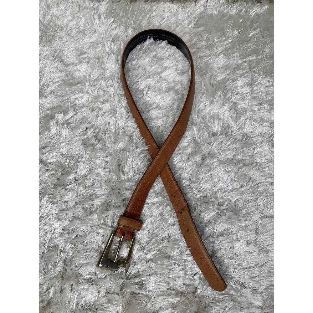 Vintage Liz Claiborne Tan Leather Belt Silver Buckle Sz Medium